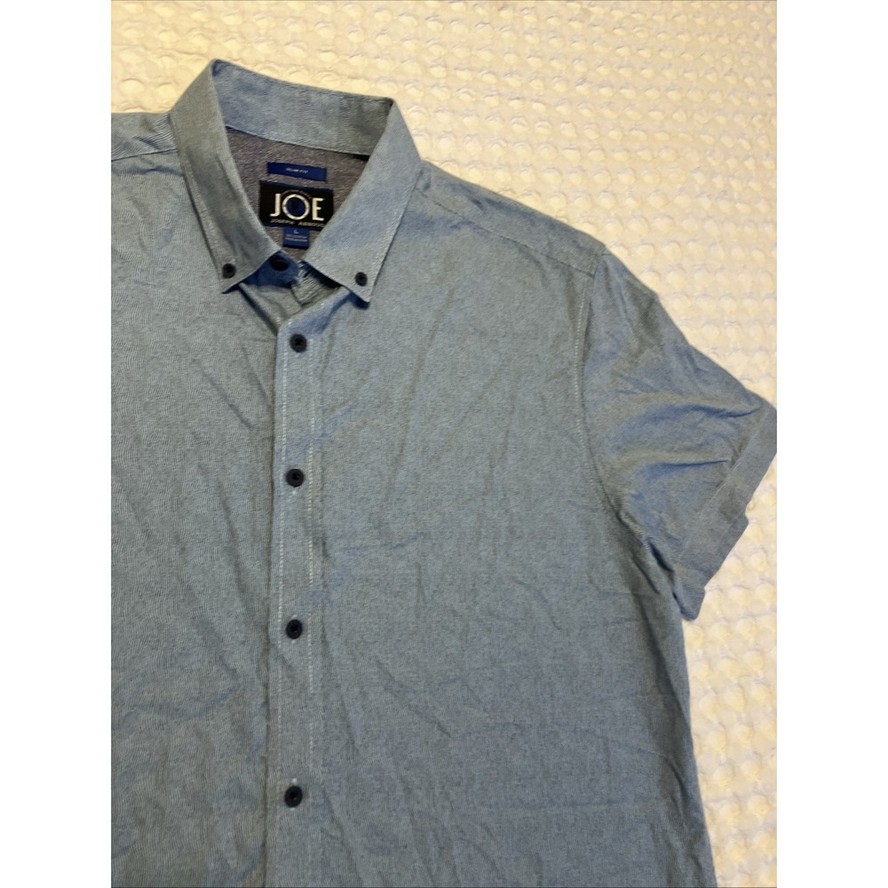 JOE Joseph‎ Abboud Men's L Short Sleeve Button Shirt Blue Wavy Stripe Large SLIM
